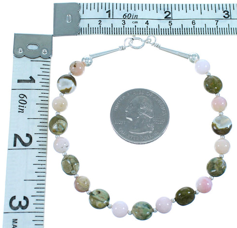 Rhyolite And Pink Opal Agate Southwest Sterling Silver Bead Bracelet RX114641
